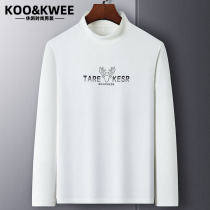 Semi-high-collar t-shirt male autumn winter new double face suede knit-in-a-velvety printed autumn clothes in the middle of the bottom-shirt tide
