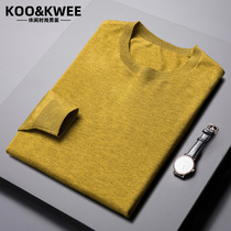 Thin round neck sweater mens autumn long sleeve solid color slim wool sweater mens spring and autumn base casual sweater