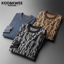 Jacquard sweater mens autumn winter new fashion trends Mens Round Neckline Knit Undershirt Personality 100 Lap Clothing