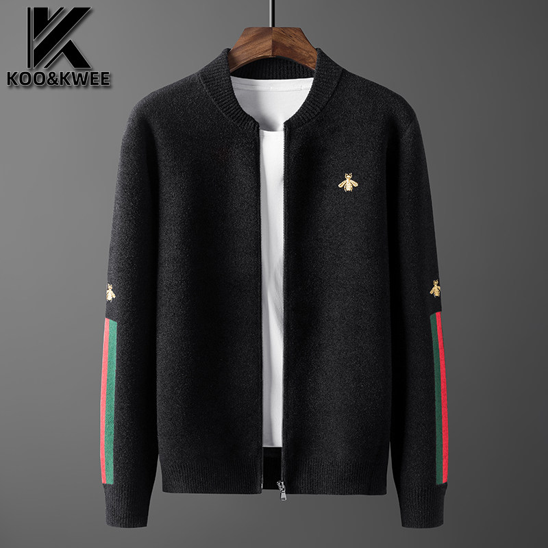Little Bee Cardigan Men's Autumn Knitted Jacket Jacket Men's Korean Fashion Baseball Collar Black Jacket Wear Tide