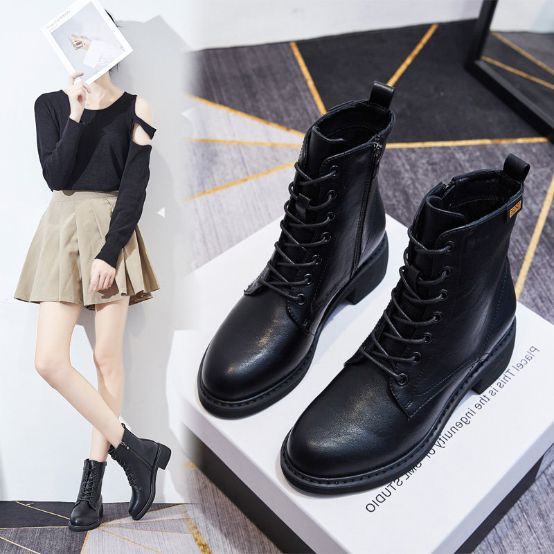 Martin boots female British style spring and autumn single boots 2022 new autumn show feet small thick heel short boots all-match black boots