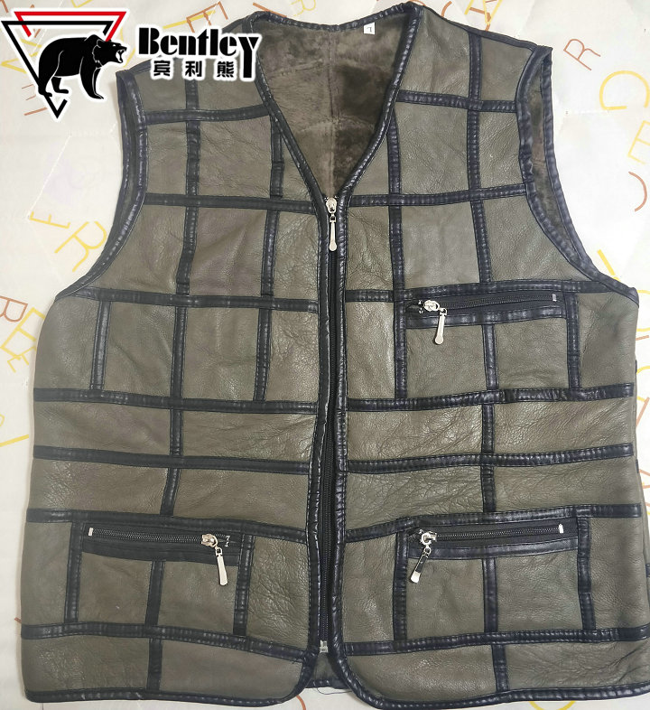 Authentic pure sheepskin wool vest fur one vest leather vest men's winter warm sheep shearling cold resistance