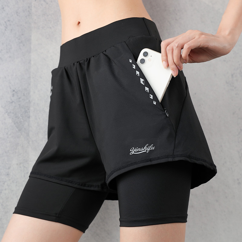Large size fitness shorts women fat mm summer sports running pants anti-walking light hot pants fake two pieces 200 catty training pants