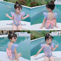  New childrens swimsuit female one-piece small medium and large childrens skirt swimsuit Cute princess mermaid bow swimsuit