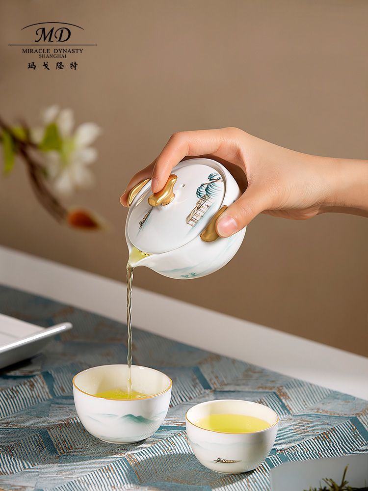 Margolonte Kung Fu set one pot two cups portable travel tea set bone china portable set home
