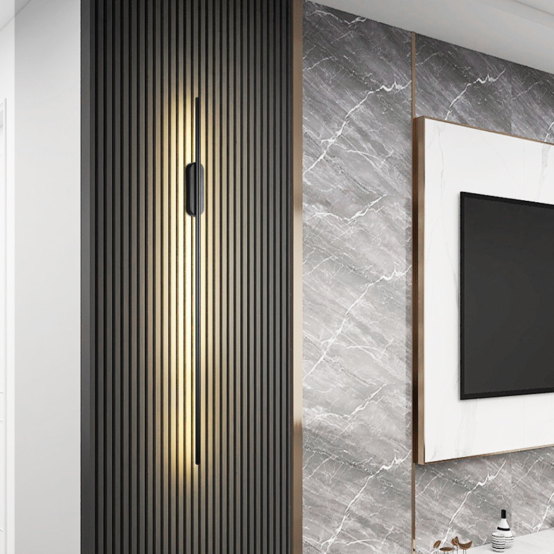 Modern minimalist light luxury grille light minimalist living room TV background wall light bedroom bedside lamp long strip wall lamp