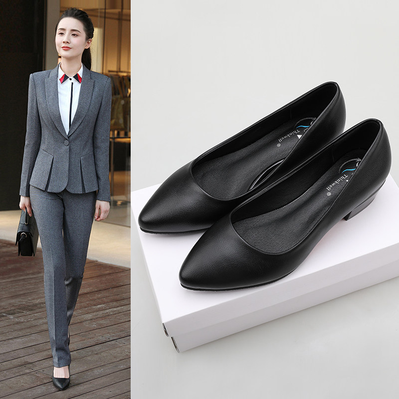 Leather work shoes black leather shoes in the spring of 2023 new soft sole flat soles thick heels heels