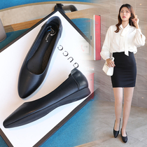 Genuine Leather Working Shoes Women Black Leather Shoes Comfort Long Standing Soft Bottom Single Shoes Custard Flat Bottom Shoes Career Big Code Women Shoes