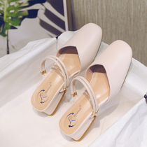 Sandal women Summer low heel womens shoes with dresses fairy shoes Two wearing Baotou Half slippers late night Wind Gentle Single Shoes