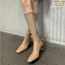 Small boots women but knees white high heels square heads thin elasticity slim boots high boots high womens boots