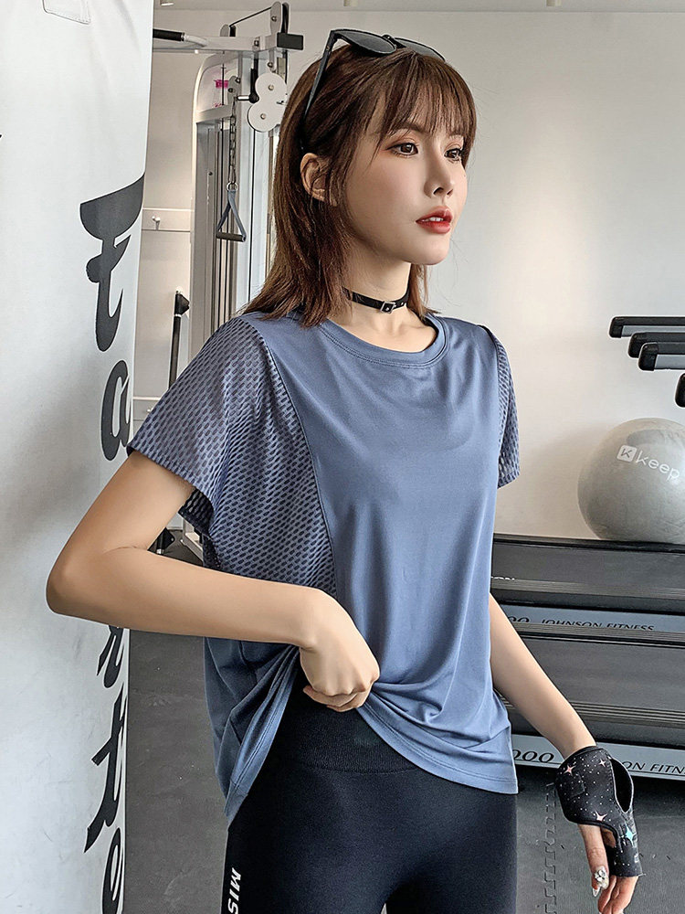 Yoga suit women's summer stretch running quick-drying breathable net red sports top Loose fitness suit Short-sleeved T-shirt blouse
