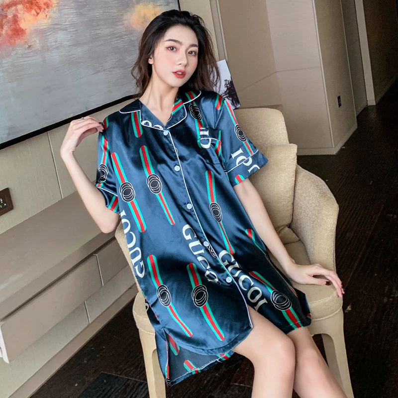 Bộ đồ ngủ lụa băng mô phỏng nữ tính lụa lưới màu đỏ mỏng váy ngủ nữ mùa hè băng lụa phụ nữ 2020 mới mùa hè - Đêm đầm