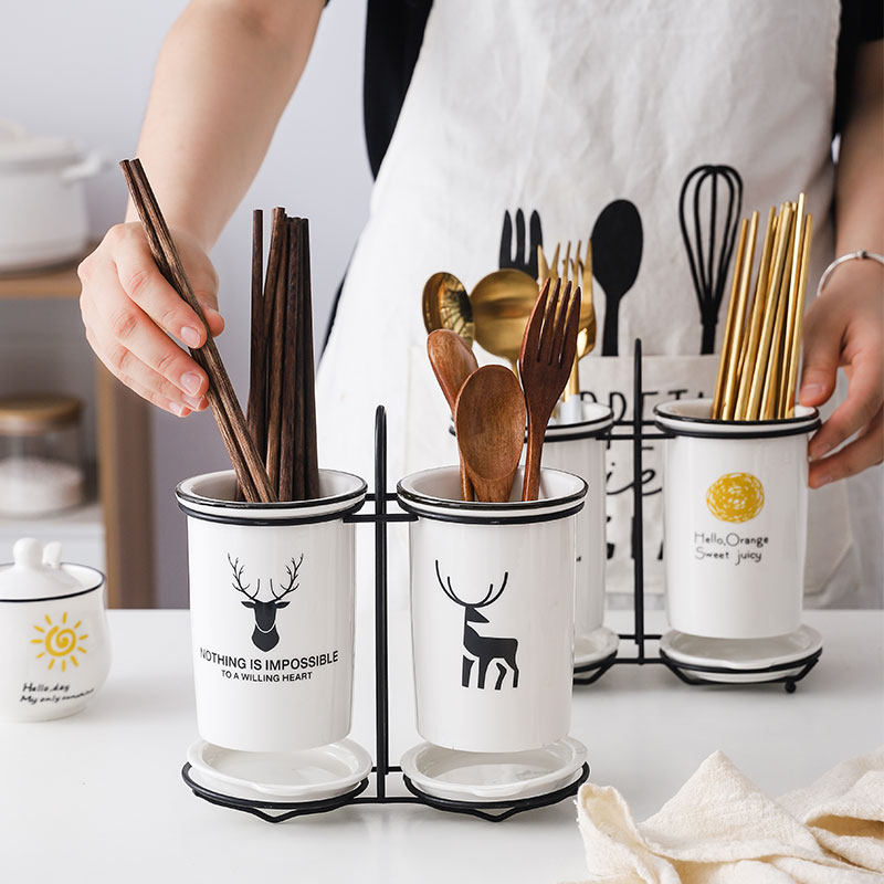 Chopsticks bucket Household storage rack storage box Nordic light luxury ceramic drainage tube kitchen utensils spoon basket chopstick cage