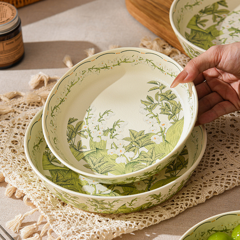 Happy Lily of the Valley Light Luxury Home Ins-Style Tableware Ceramic Plate Deep Plate 2024 New Model Underglaze Color Plate Happy Lily of the Valley Light Luxury Home Ins-Style Tableware Ceramic Plate Deep Plate 2024 New Model Underglaze Color Plate