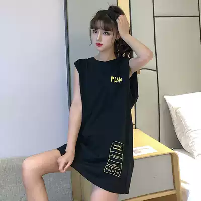 Harajuku wind black body clothes design sense sleeveless vest T-shirt dress female niche summer girlfriends dress ins tide