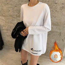 Autumn Winter New White T-Shirt Woman Loose with Extremely Brief Wind 100 Hitch Long Sleeve Foreign Gas Garnter and Bottom Jersey Tide