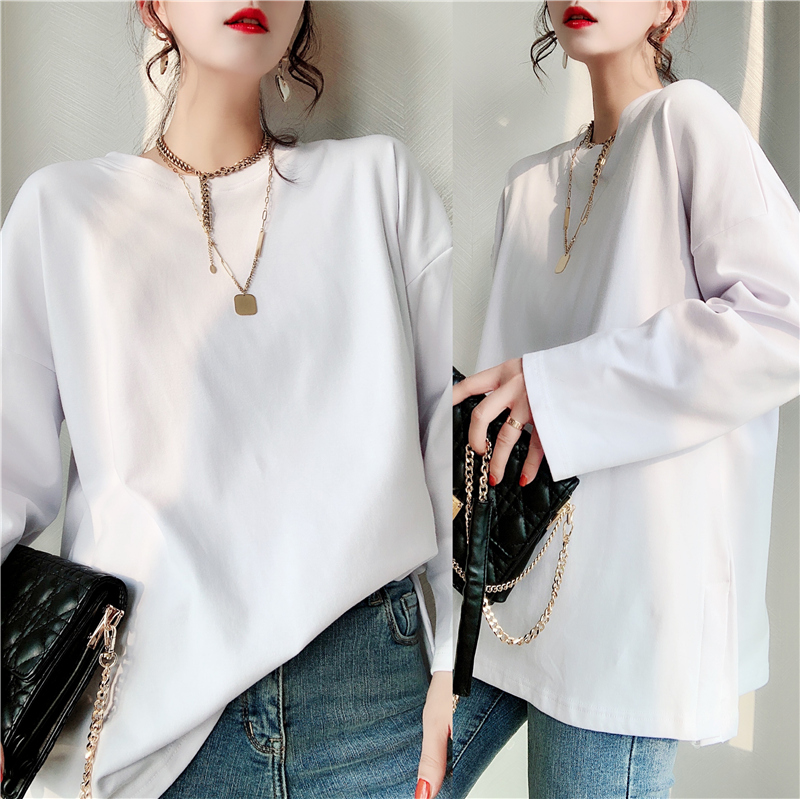 White bottoming shirt women's autumn and winter with Western style thin cotton long-sleeved T-shirt skirt mid-length version all-match spring and autumn top
