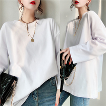 White Jersey Undershirt Woman Autumn Winter in Lap Foreign Air Thin cotton long sleeve t-shirt dress mid-length 100 lap spring autumn blouses