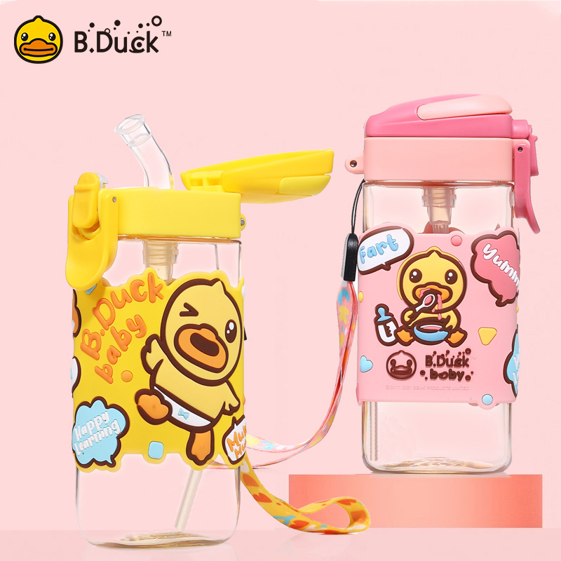 BDuck Small Yellow Duck Children Water Glass PPSU Straw Cup Nursery School Baby Learn Drink Cups Anti-Fall Portable