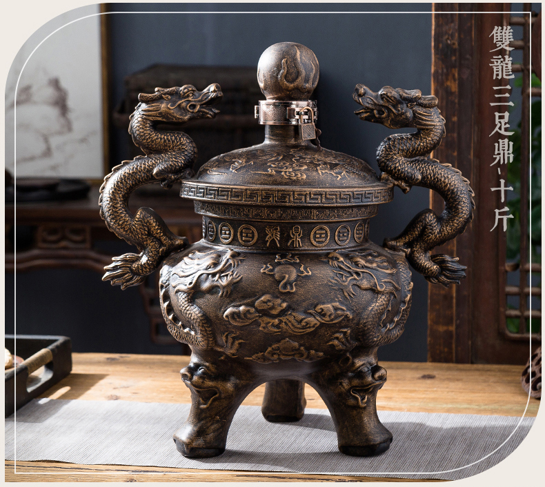 Jingdezhen art move jars 5 jins of 10 jins imitation copper carved dragon playing ball bottle wine for furnishing articles