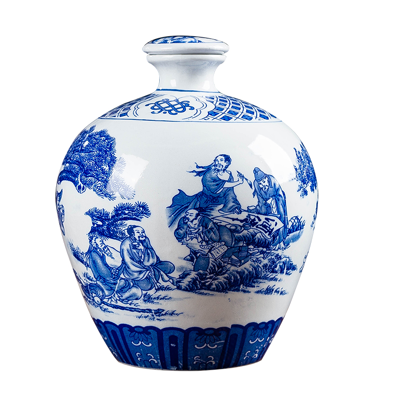 Jingdezhen high temperature 5 jins of blue and white porcelain bottle with heat shrinkable film sealing home empty wine waxberry wine jar