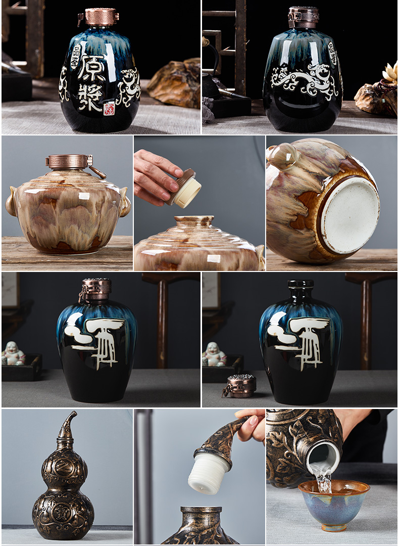 Jingdezhen seal household bottle 5 jins of big mercifully jars ceramic wine jar empty it protoplasmic wine storage