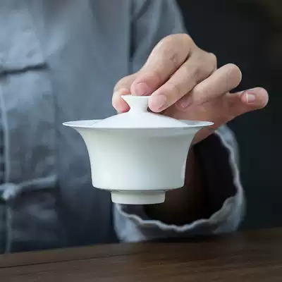 Runrui Jingdezhen handmade thin tire small cover bowl Teacup White porcelain horseshoe cover bowl Single anti-scalding ceramic tea bowl