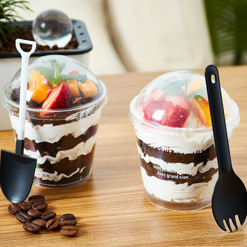 Mousse cup with lid Dessert pudding Double skin yogurt Disposable wooden bran cup Plastic cake cup Tiramisu cup