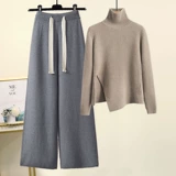 Демисезонный комплект, трикотажный свитер, в западном стиле, на шнурках