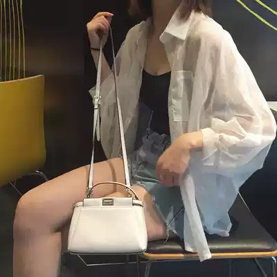 Clothing female student Korean medium and long version bf loose white shirt top ultra-thin long-sleeved Chiffon cardigan summer dress