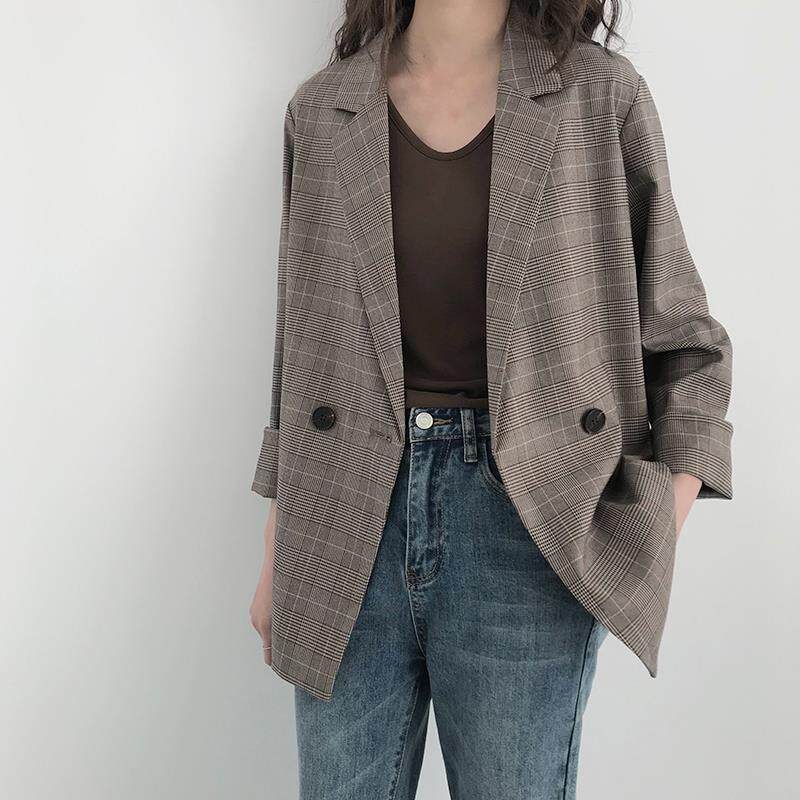 Plaid Small Suit Woman Han Edition 2019 Spring Dress New Slim Fit Chic Loose Jacket Casual Plaid Regusto