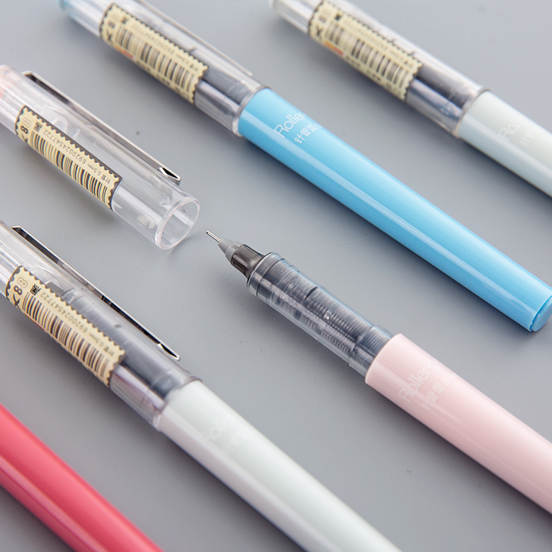 Xiaomingxue straight liquid water-based ballpoint pen 0 38mm gel pen Cute creative students with ball red pen needle tube type black pen stationery color replacement refill ins Cold wind simple