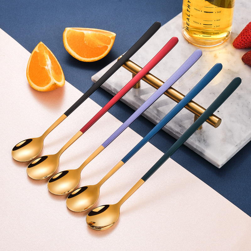 Coffee spoon 304 stainless steel coffee spoon creative long handle cute mixing spoon mixing stick dessert spoon spoon