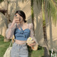 2022 summer new super fairy polka dot puff sleeve mesh top women's design sense bow small camisole trendy