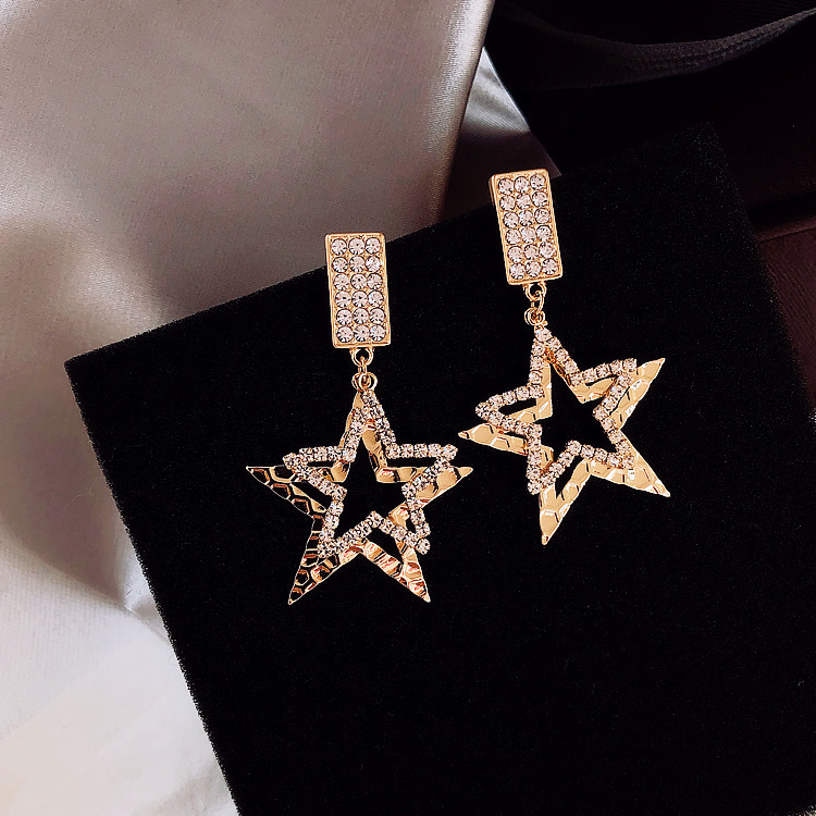 Korean personality earneedle atmosphere 925 silver needle red exaggerated pentagonal earrings feminine long - plate ear ear