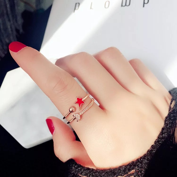 Five-pointed star ring niche design Korean version of the hipster student tail ring fashion personality joint ring net red index finger ring