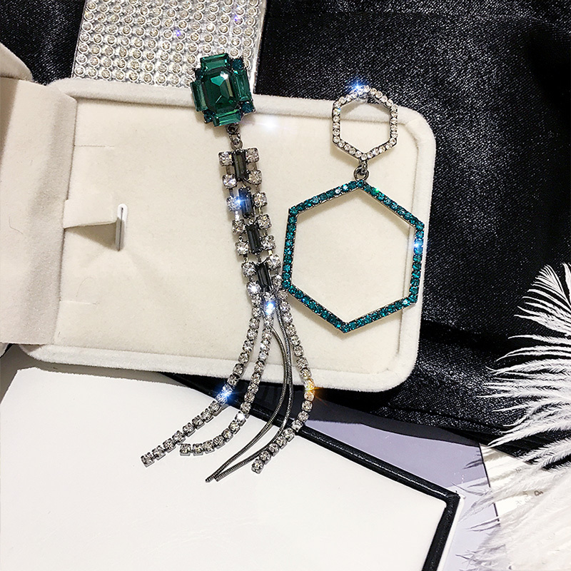 925 Silver Needle asymmetrical full of long - drainage stream Suearrings female Korean long - edition geometric pendant ear needle