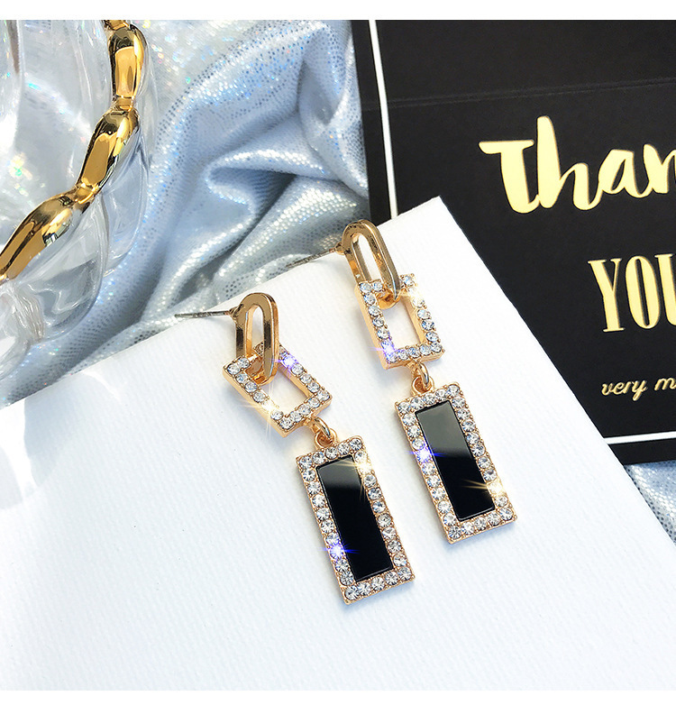 Korean version 925 silver needle temperament long version inlaid drill earrings personality 100 hitch pendant fashion glitch earrings earrings female