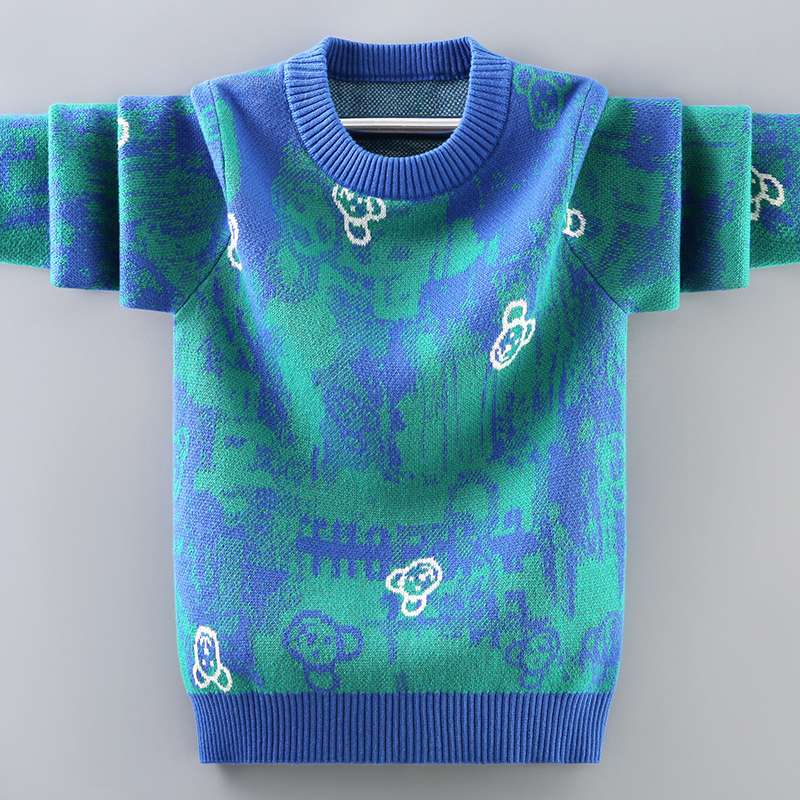 Boys' Sweater Pullover Children's Knitwear for Older Kids, Winter Fleece-Lined and Thickened, Boys' Baby Knitwear, Tie-Dye Spring and Autumn