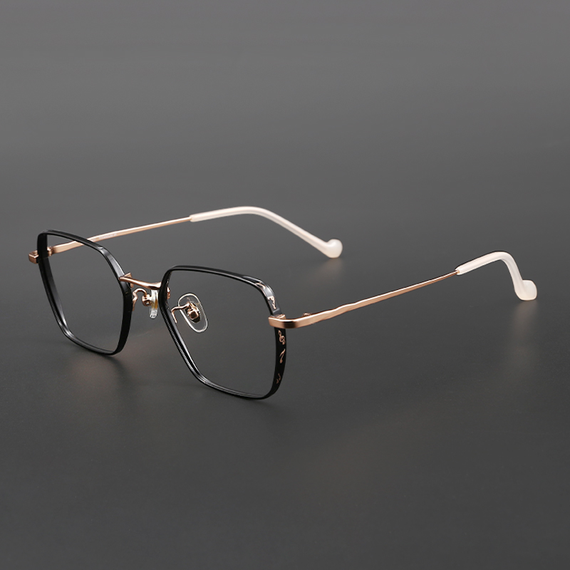 Wooden glasses frame ultra light pure titanium retro-titanium eyeframe Japanese polygon with blue discoloration lens