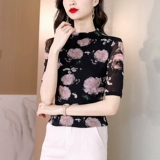 Летняя приятная телу приталенная футболка, коллекция 2022, высокий воротник, в западном стиле