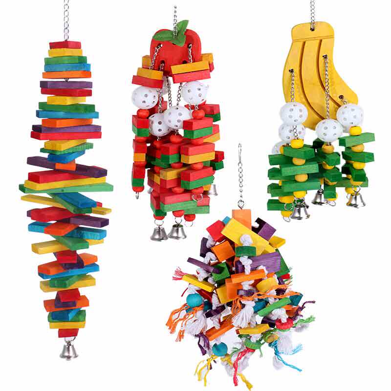 Parrot Toys Teeth Grinding Birds Colorful Parrot Supplies Utensils Puzzle toy sets of large parrots nibbling wood