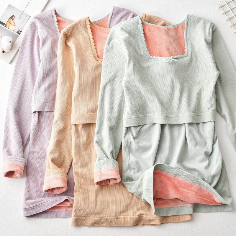 Lactating Autumn Clothing Blouses Pregnant Women Warm Underwear Beating Undershirt Breastfeeding Clothing Autumn winter one-piece suede thickened lunar subsuit-Taobao