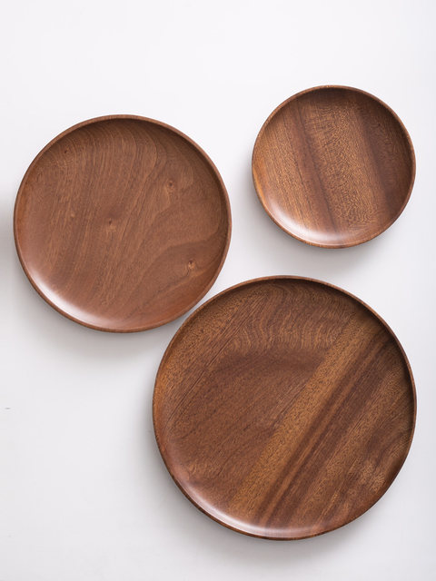 Solid wood round plate plate ebony wooden round plate wooden dessert dried fruit nut melon seed plate plate homestay tableware