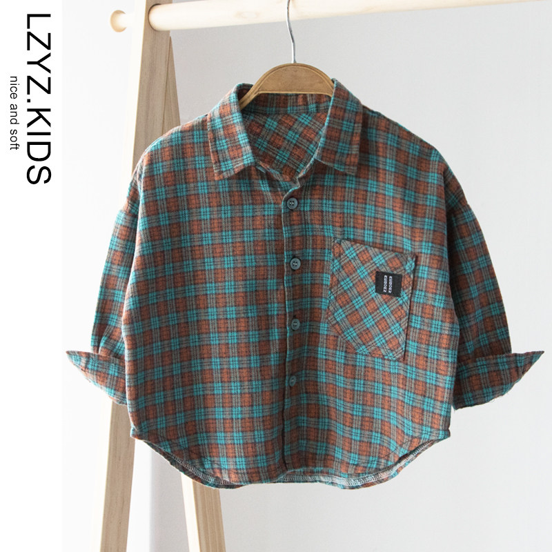 lzyz children's clothing children's shirts loose plaid long-sleeved boys' shirts Western style infant jackets children's spring and autumn tops