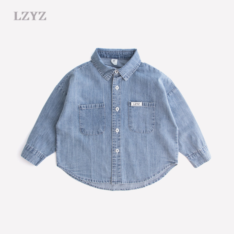 lzyz children's clothing children's denim shirts, boys' shirts, western style spring and autumn clothing coats, baby cotton tops, trendy
