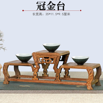 Mahogany chicken wing wood solid wood Xiaoduobao Pavilion ancient rack purple sand pot crafts decorative rack teapot tea set display rack