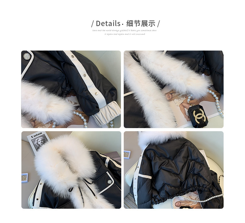 Старинное пальто 【原创小众】黑色棉服女2023冬季新款加绒加厚短款毛绒外套ins潮