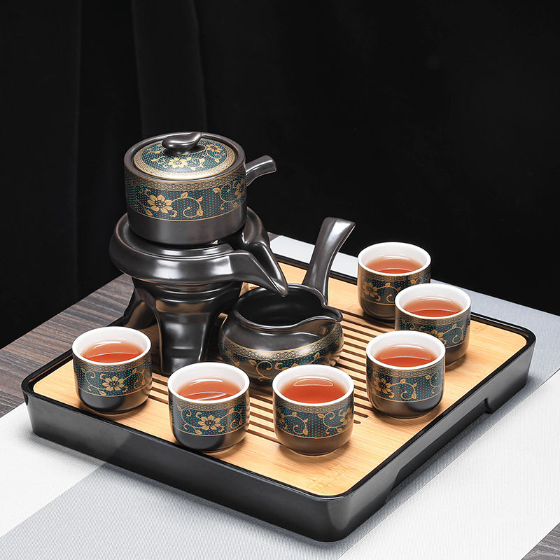 Semi-automatic kung fu tea set lazy person drinking tea tea gift small set household ceramic tea tray new Chinese style new