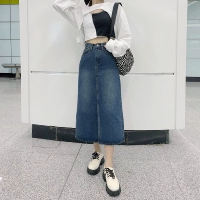 Приталенная джинсовая юбка, коллекция 2022, высокая талия